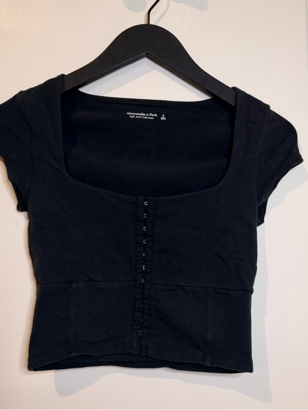 Abercrombie & Fitch Black Hook-Front Square-Neck Crop Top